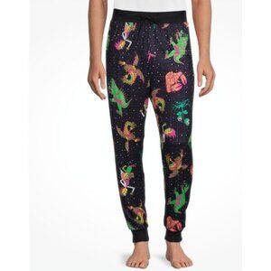 Rick & Morty Mens Jogger Pants Large Alien Print Polyester Spandex Lounge Pajama